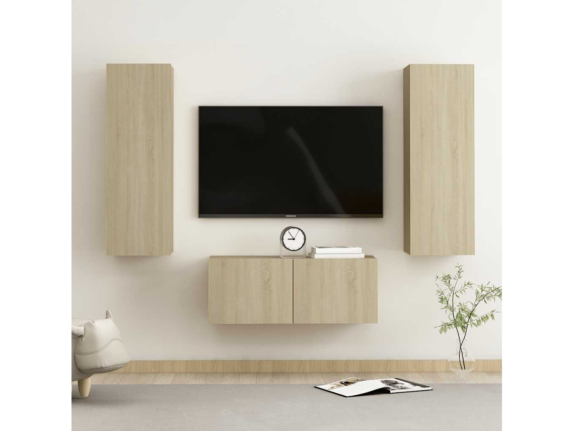 Vidaxl 3pcs Conjunto De Móveis De Tv Derivados Madeira Carvalho Sonoma