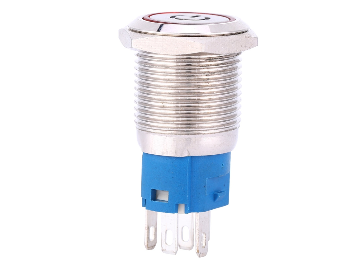 Botão De Pressão De Metal Com Led Vermelho 16mm Simbolo De Energia 12v Ip67 Ik09