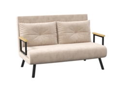 Sofá Cama 4 em 1 2 Lugares Dobrável Encosto 5 Níveis 102x73x81cm Bege