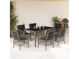Vidaxl 7 Pcs Conjunto De Jantar P/ Jardim C/ Almofadões Vime Pe Cinza