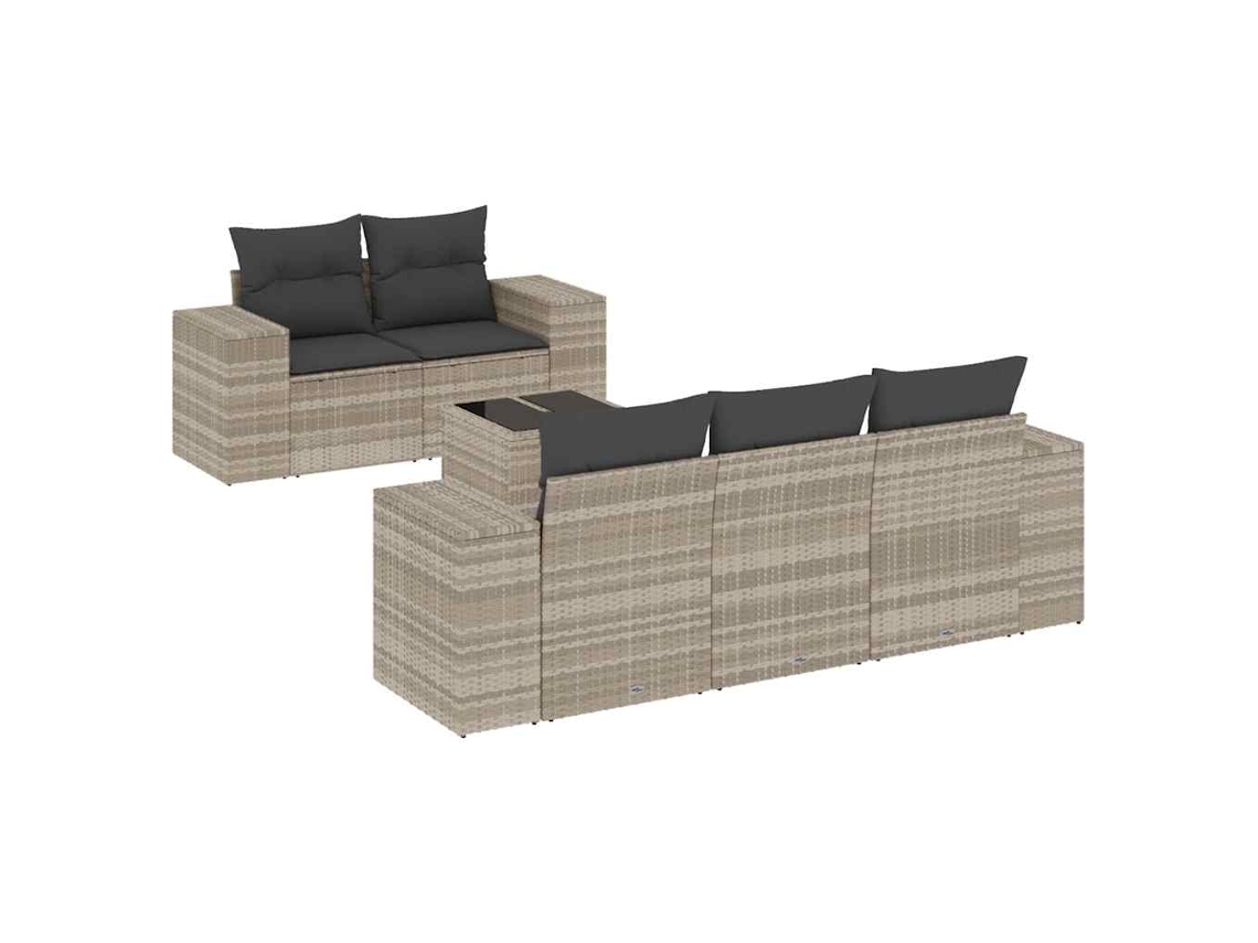 Maison Exclusive - 6 Pcs Conj. Sofás Jardim Com Almofadões Vime Pe Cinzento-claro