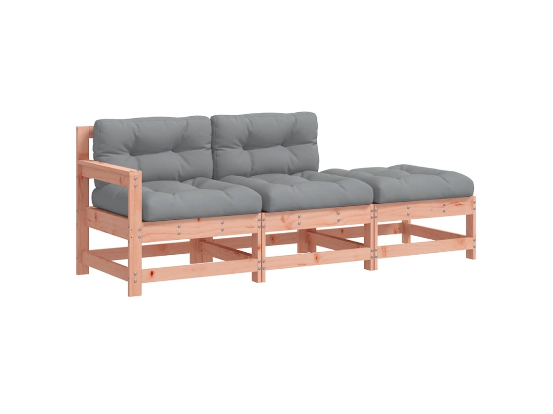 Conjunto 3 lounge jardim c/ almofadões VIDAXL madeira douglas maciça