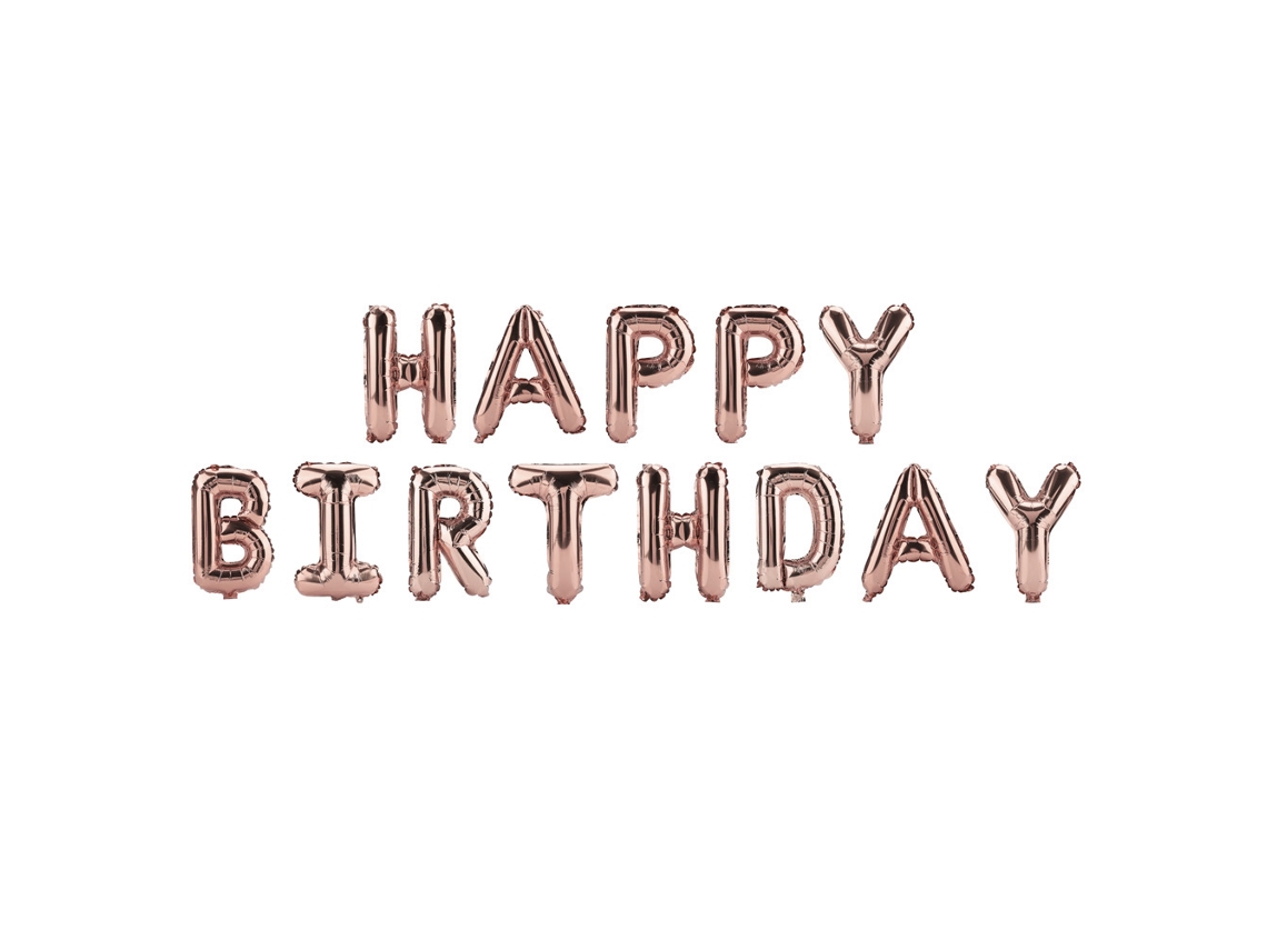 Balões Letra Happy Birthday Papel Alumínio 16" Dourado Champanhe para Festa com S/MARCA