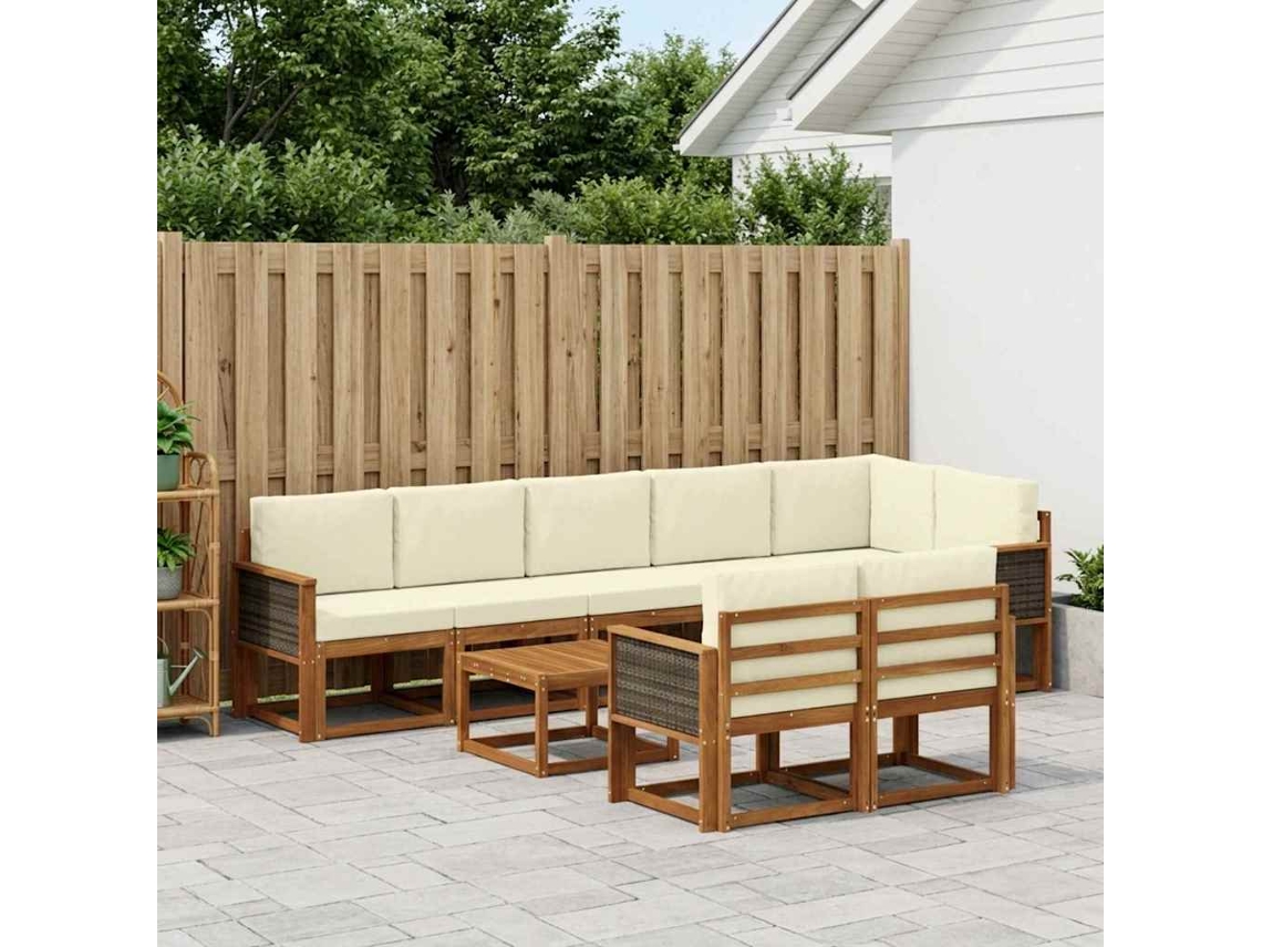 Vidaxl Conjunto De Sofás Para Exterior 9 Unid. Natural E Creme