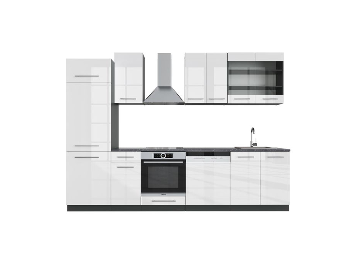 Cozinha Fame-Line, 300 cm, PT Antracite, Branco brilhante/Antracite, Vicco