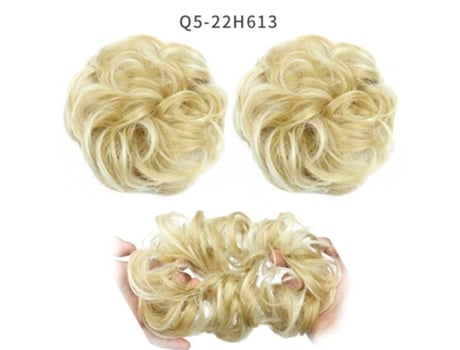 Coque Sintético Despenteado Com Elástico Para Cabelo - Fibra De Alta Temperatura, 10cm - Loiro Claro Com Mechas Loiro Platinado