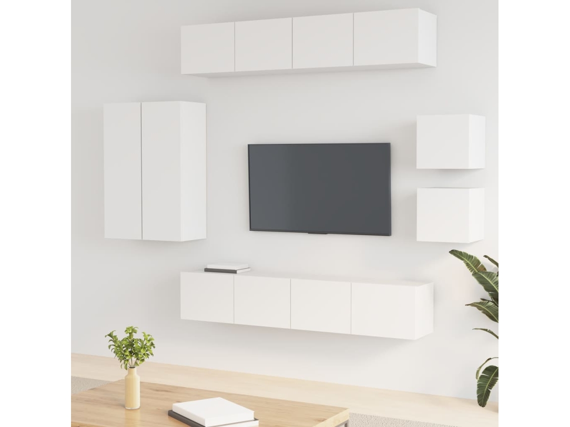 Vidaxl Conjunto Móveis de Tv 8 Pcs Madeira Processada Branco
