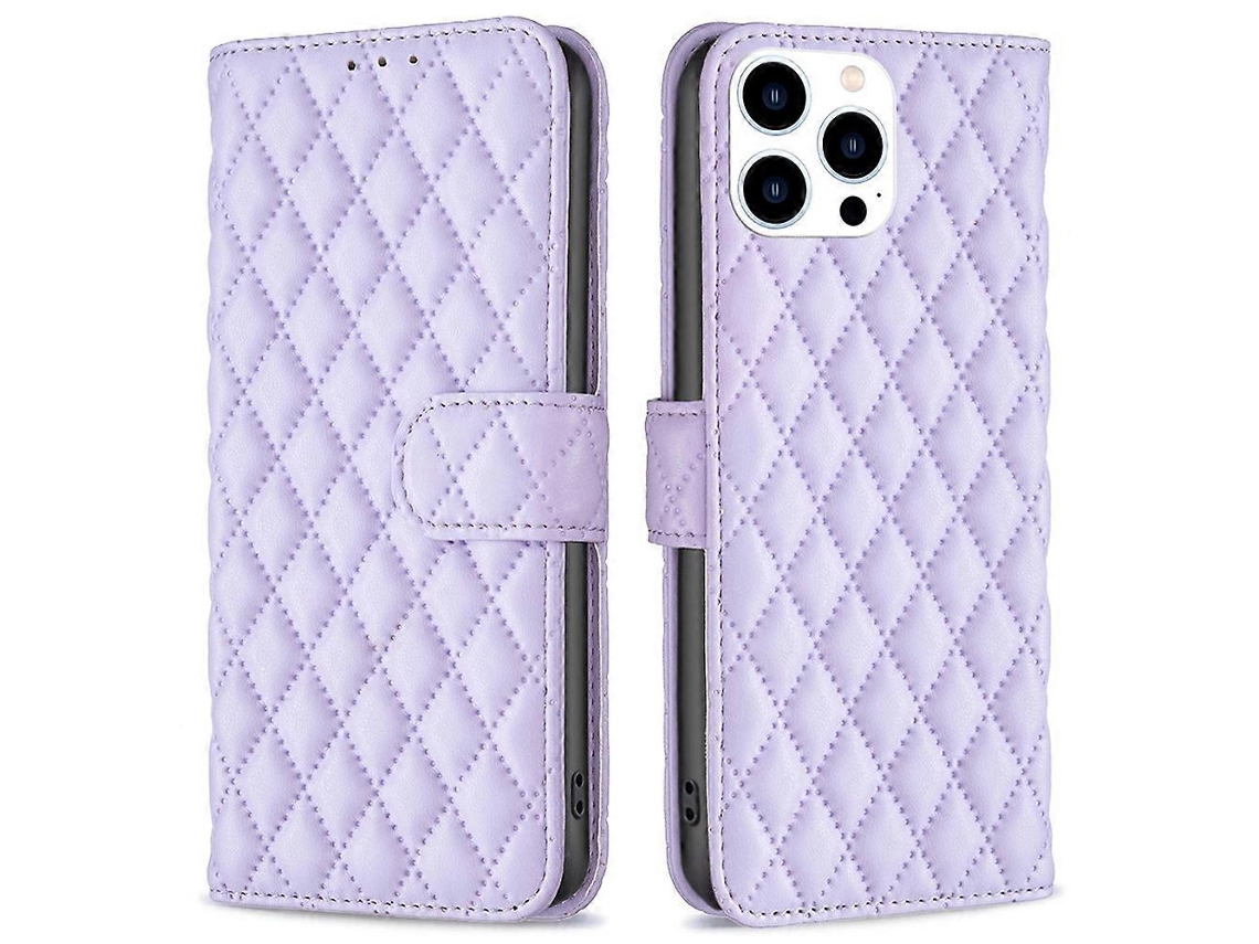 Capa De Couro Com Padrão De Losangos Para Iphone 16 Pro
