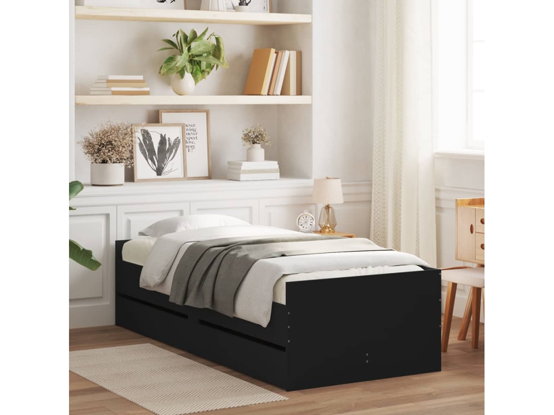 Vidaxl Estrutura De Cama Com Gavetas 100x200 Cm Preto