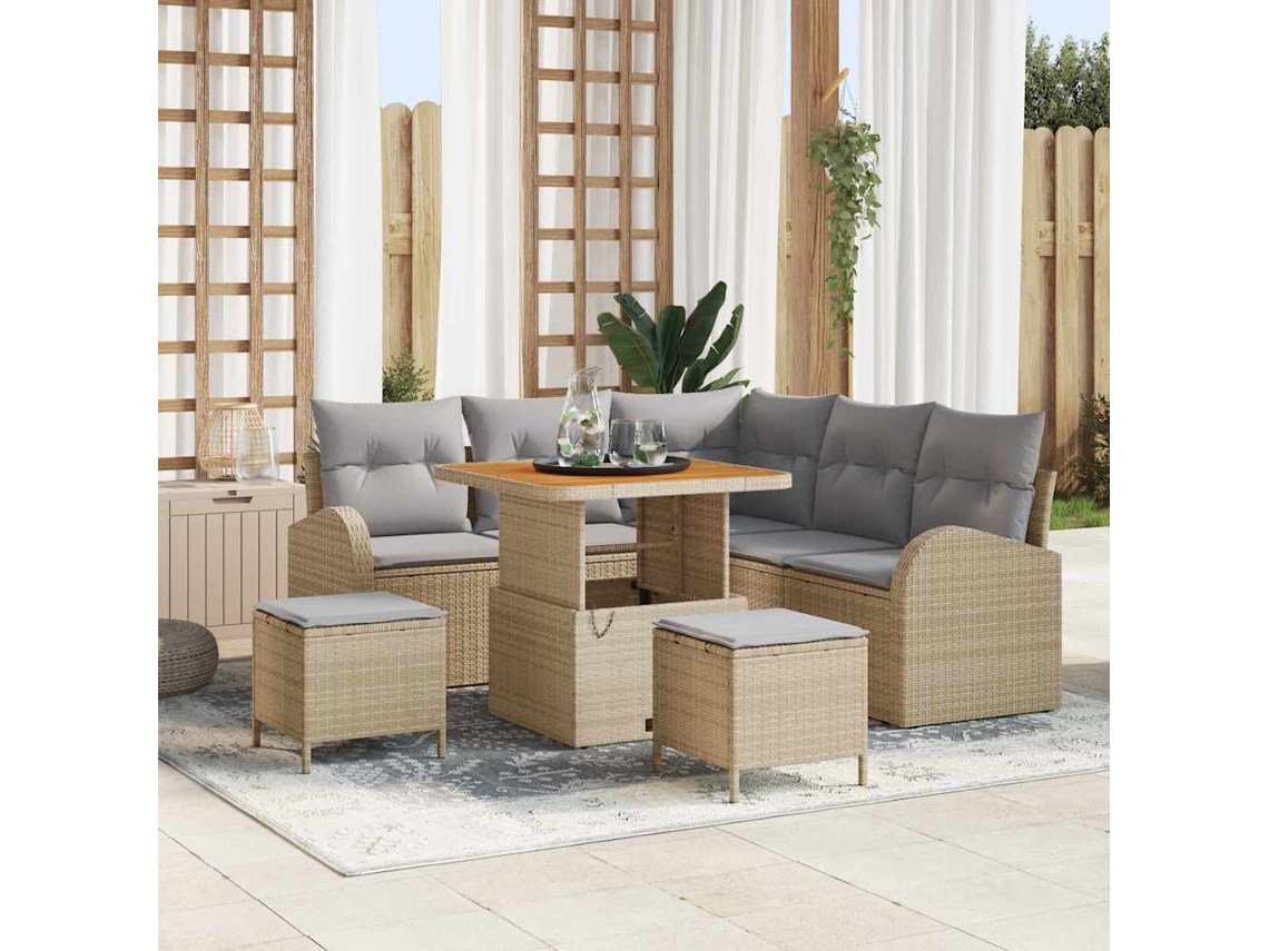 Vidaxl Conjunto De Sofá De Jardim 8 Pcs Bege E Cinza Claro