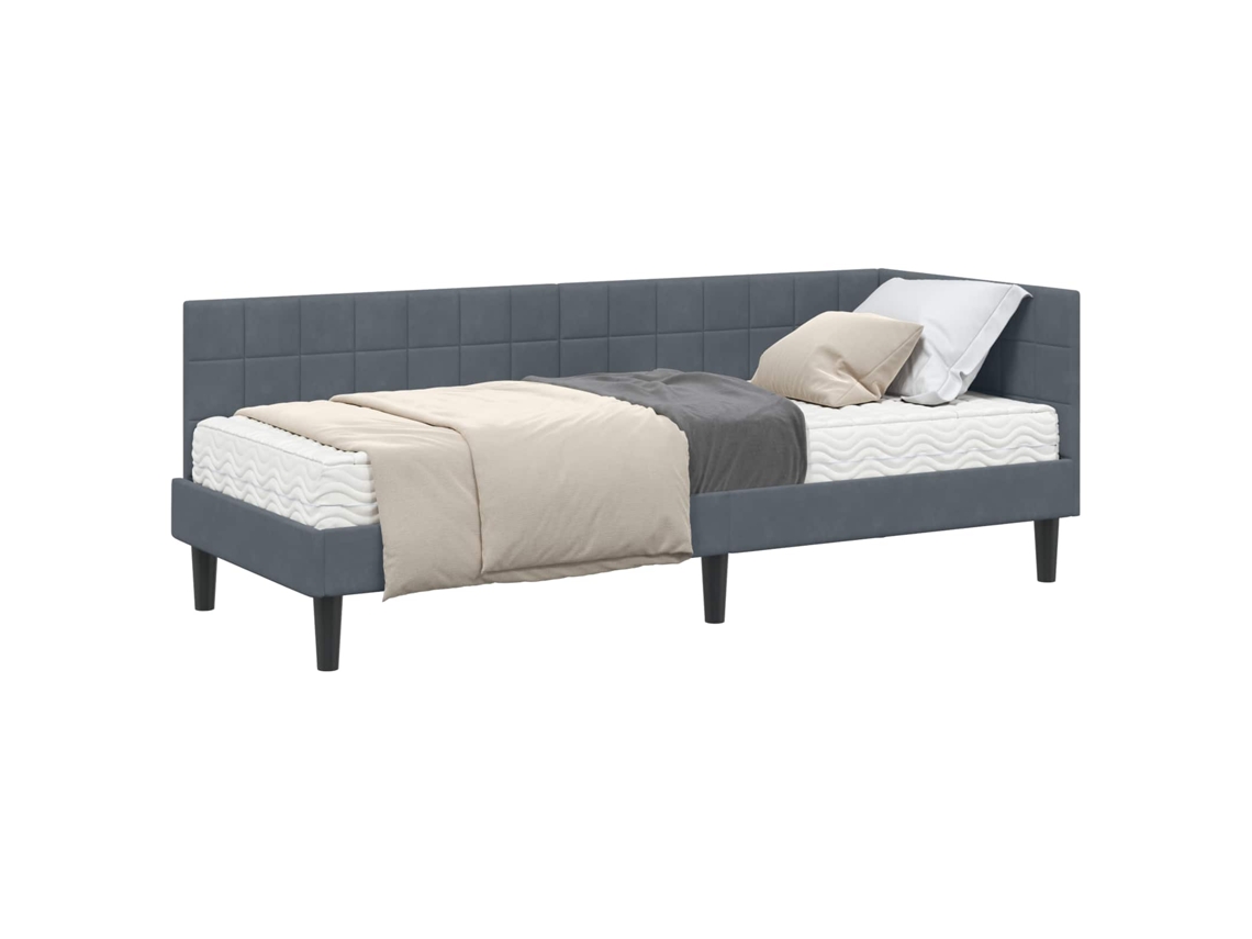 SYFAX™ Estrutura de Cama de Canto com Colchão 2 Pcs Cinzeto Veludo