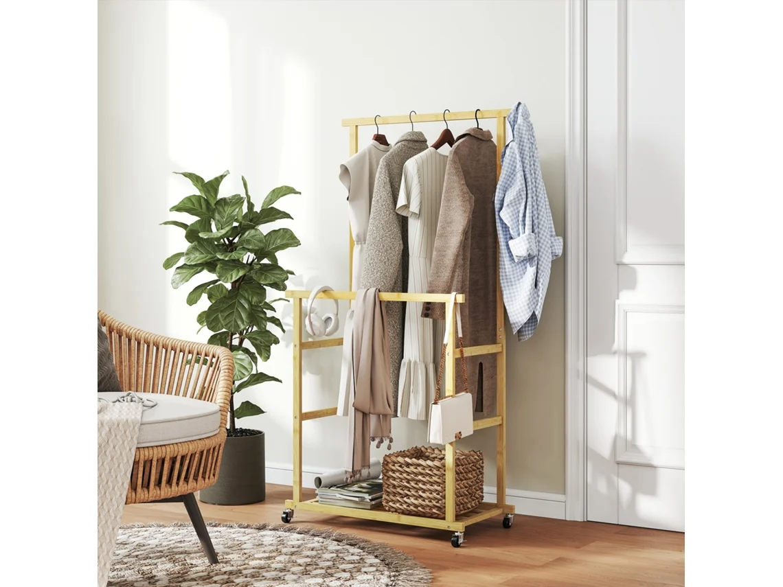 Cabide, 80 X 40 X 160 Cm, Com Rodas, Bambu, Natural