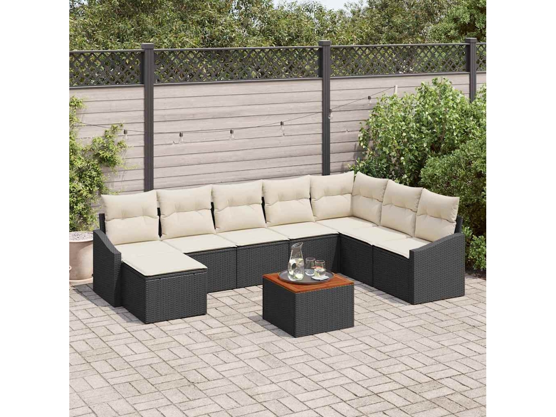 Vidaxl Conjunto De Sofá De Jardim 9 Unid. Preto E Creme Vime Pe