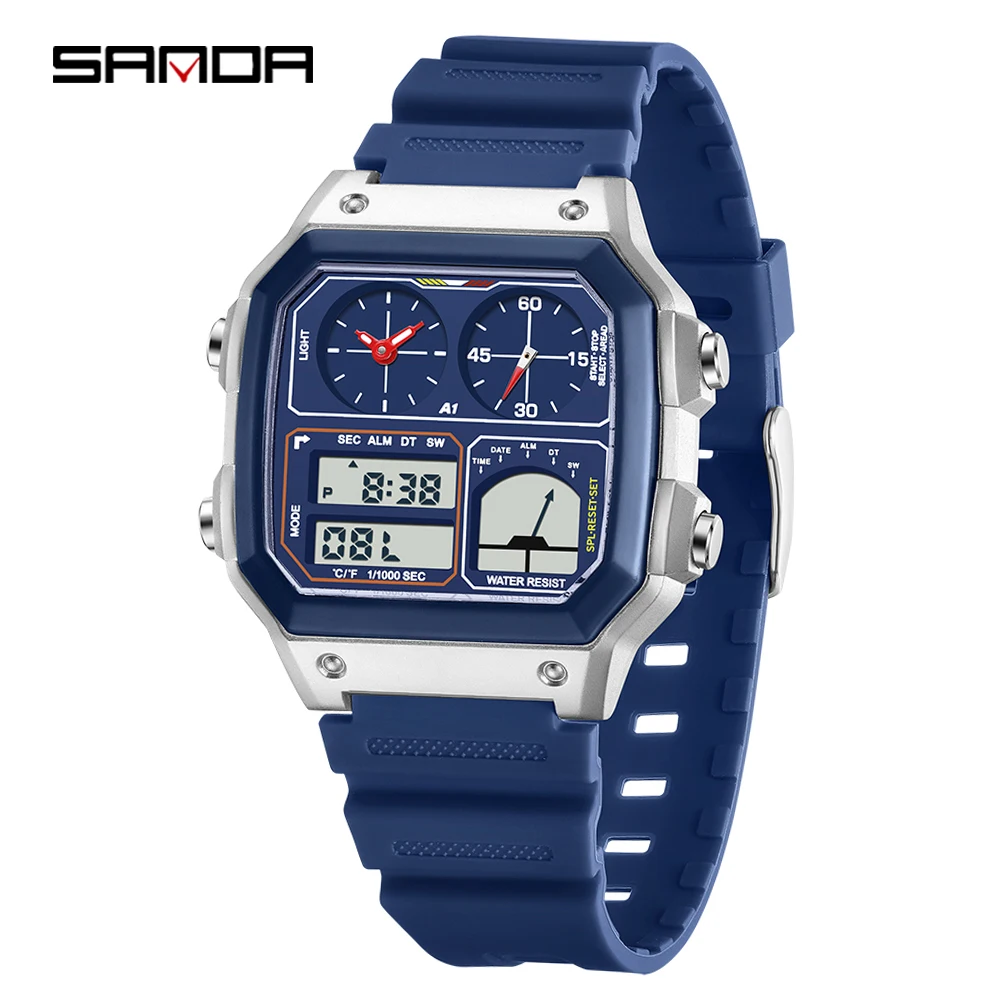 Relógio Esportivo Masculino MDUG com calendário, luminoso, à prova d'água e pulseira de aço inoxidável (azul)