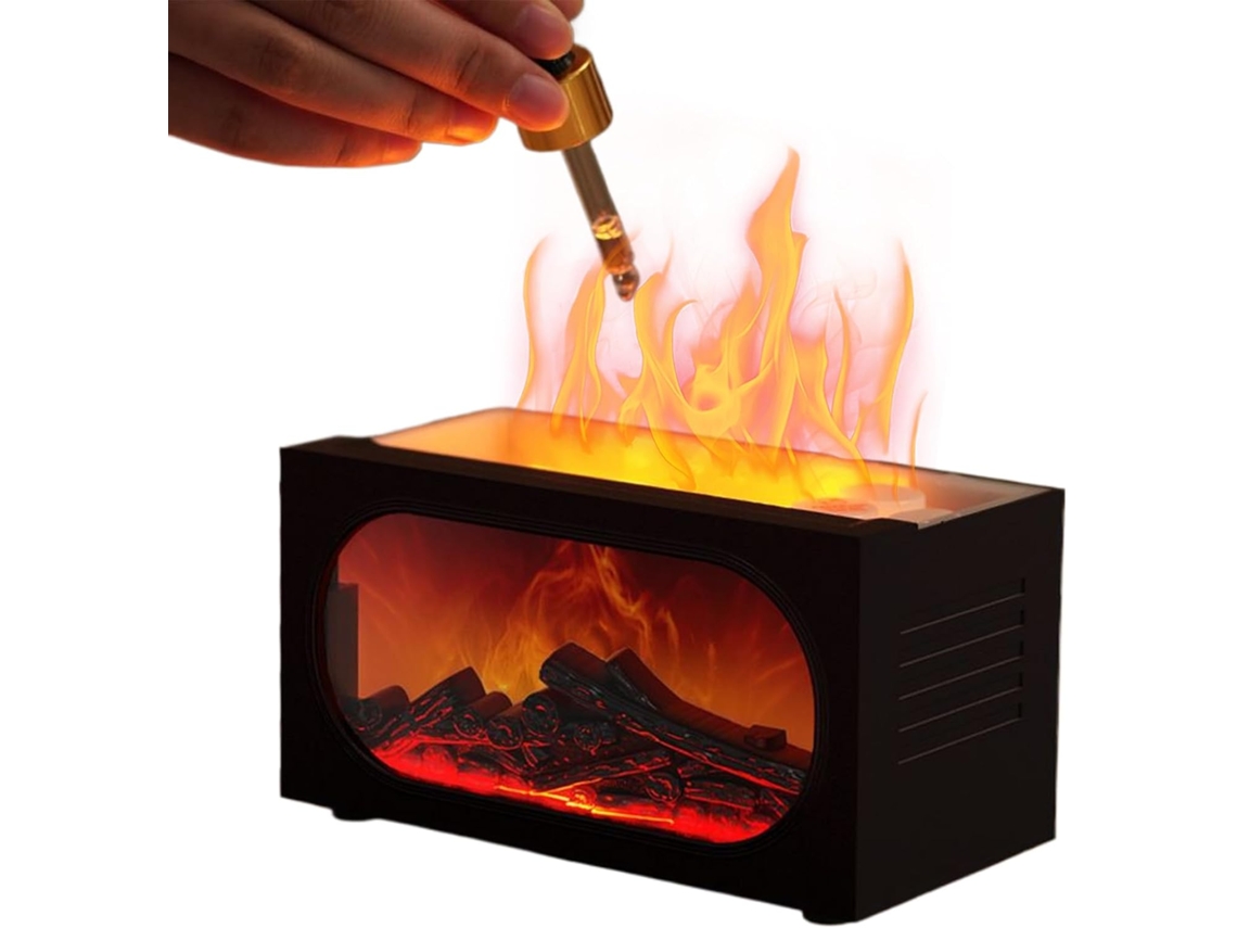Umidificador Generico Com Luz De Chama Difusor Lareira Alimentado Por Usb 15,7x8,3x7,9 Cm