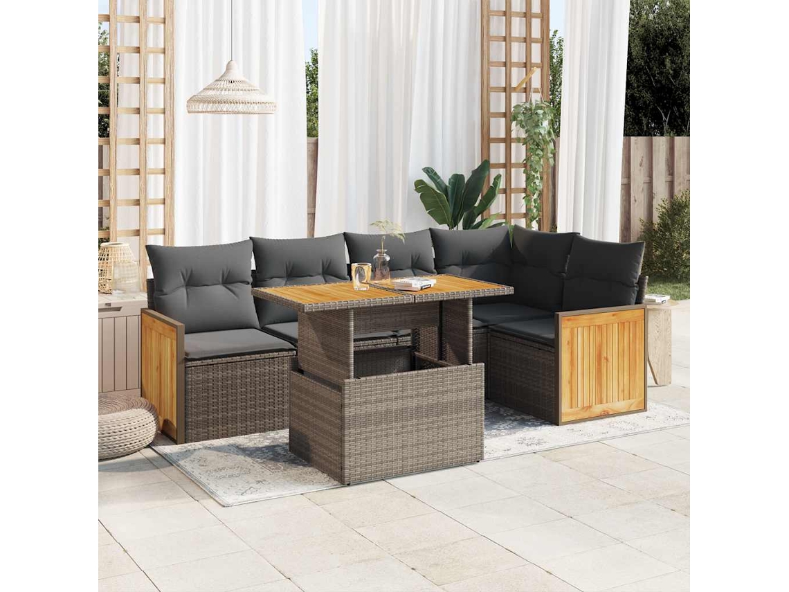 Vidaxl 6 Pcs Conjunto Sofás Jardim Com Almofadões Pe/acácia Cinzento