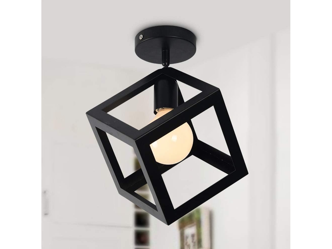 Plafonnier Industrielle Rétro En Metal Géométrie Cage E27 Moderne Lustre Suspension Luminaire L'Éclairage Fer Lampe de Plafon Cube Pour Salon