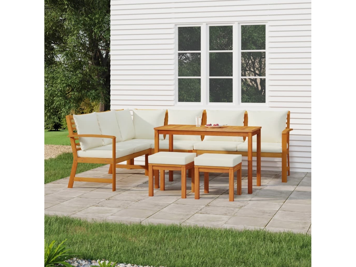 Vidaxl 7 Pcs Conjunto De Jantar P/ Jardim C/ Almofadões Acácia Maciça
