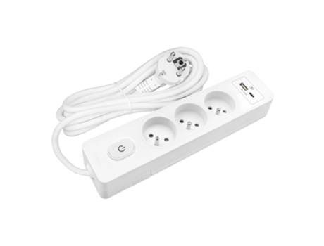 Extensão Eléctrica SELDUR G3Fu22B 3 Tomadas + Interrutor Usb A+C Carregamento Standard 12W Branco Cabo de 2M