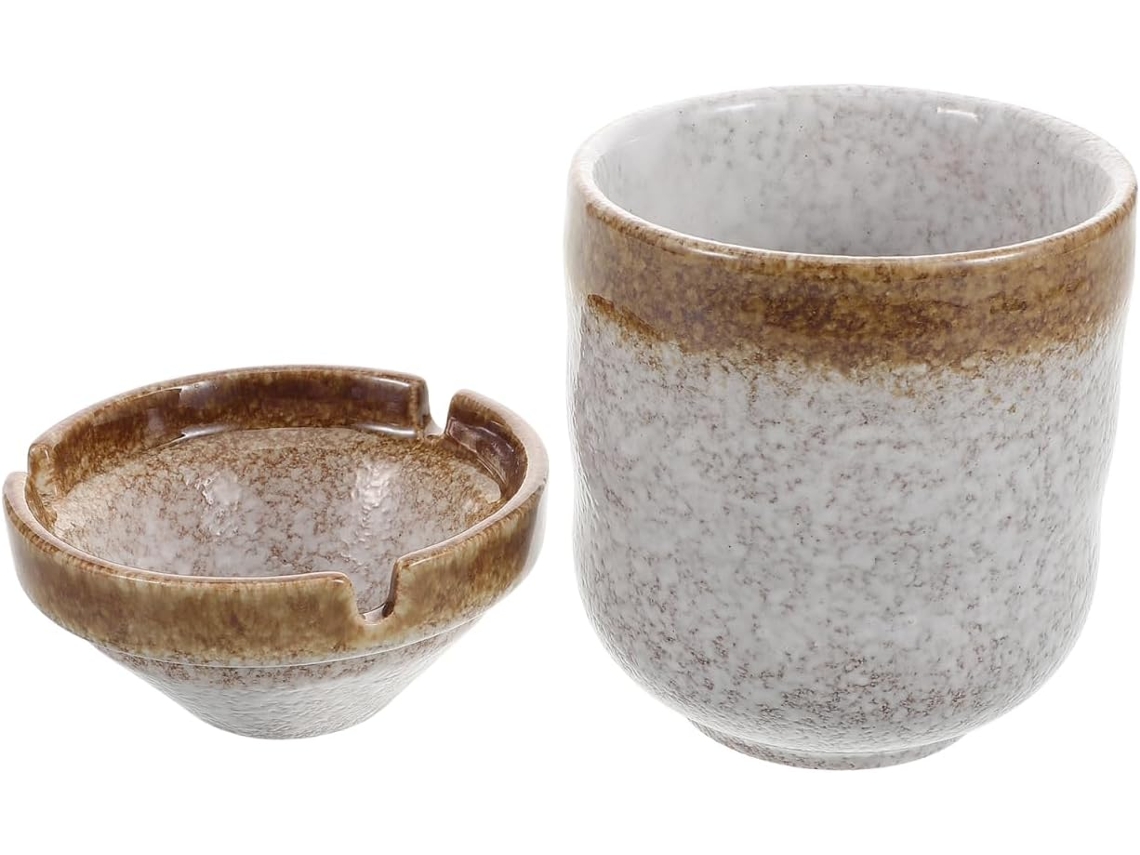Cinzeiro de cerâmica para exterior em estilo retrô japonês-chinês, com design em forma de funil à prova de vento.