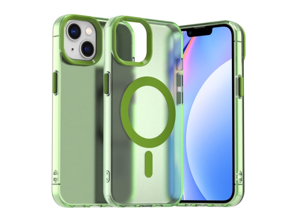 Capa Híbrida Para Iphone 14 Plus - Pc E Tpu Com Magsafe | Candy Design - Verde
