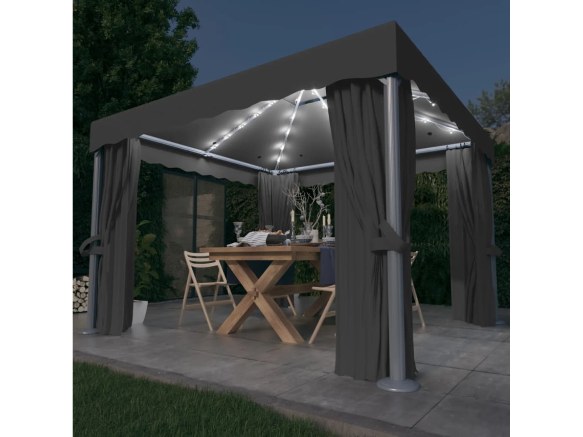 Vidaxl Gazebo Com Cortinas E Cordões De Luzes Led 3x3 M Antracite