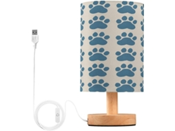 Abajur De Cabeceira Led Com Estampa Pata Cachorro Para Quarto, Luminária De Leitura Com Portas Usb E Cúpula Tecido Para