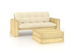 Vidaxl 2 Pcs Conjunto Lounge De Jardim Com Almofadões Pinho Impregnado