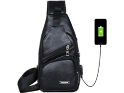 Bolsa Pecho Hombro Masculina de Cuero Pu com Puerto Usb, Resistente à Água | S/MARCA