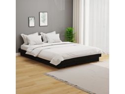 Vidaxl Estrutura De Cama Casal 135x190 Cm Madeira Maciça Preto
