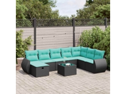 Vidaxl 9 Pcs Conjunto De Sofás P/ Jardim C/ Almofadões Vime Pe Preto
