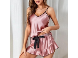 2026 conjunto de Pijama para Mulher Verão Seda de Gelo Sexy Cintos Curtos Duas Peças Delgado Vermelho Verde Champanhe Preto Poliéster