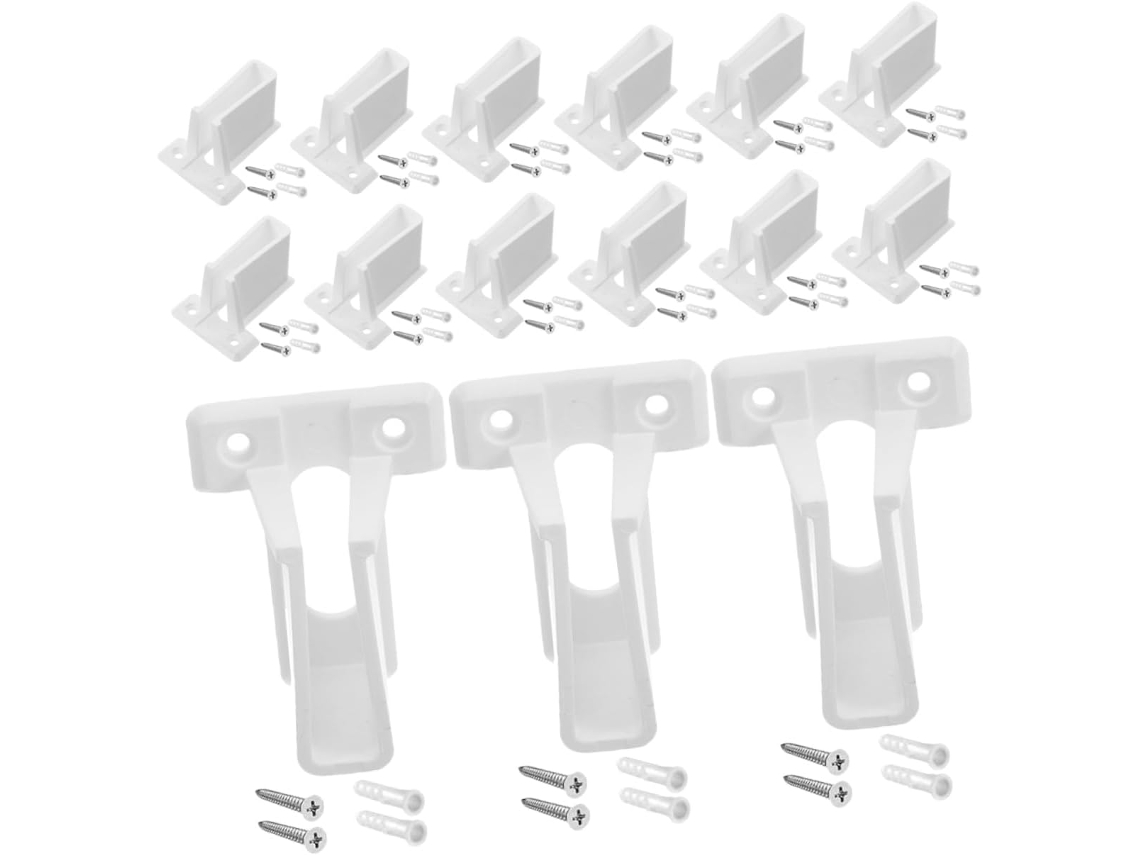 Conjunto de 20 suportes de prateleira de plástico com parafusos para varão de cortina.