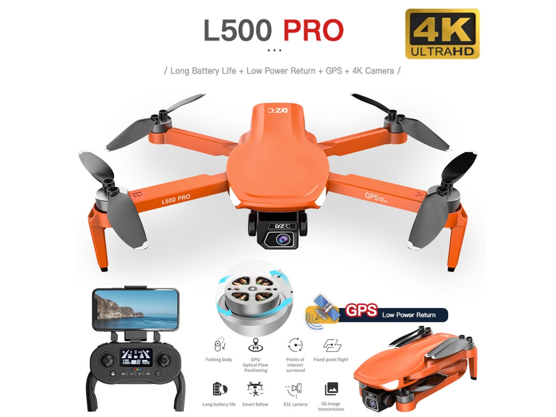 Drone De Controle Remoto Gps L500pro Bestvite (4k Duração Da Bateria 25 Min Laranja)