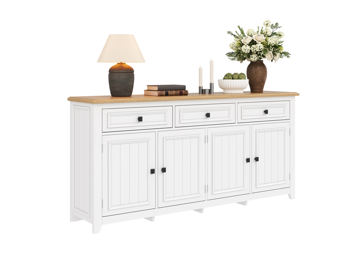 Aparador 160x35x76 Cm Moderno E Minimalista, Amplo Espaço De Armazenamento Branco Mobrio