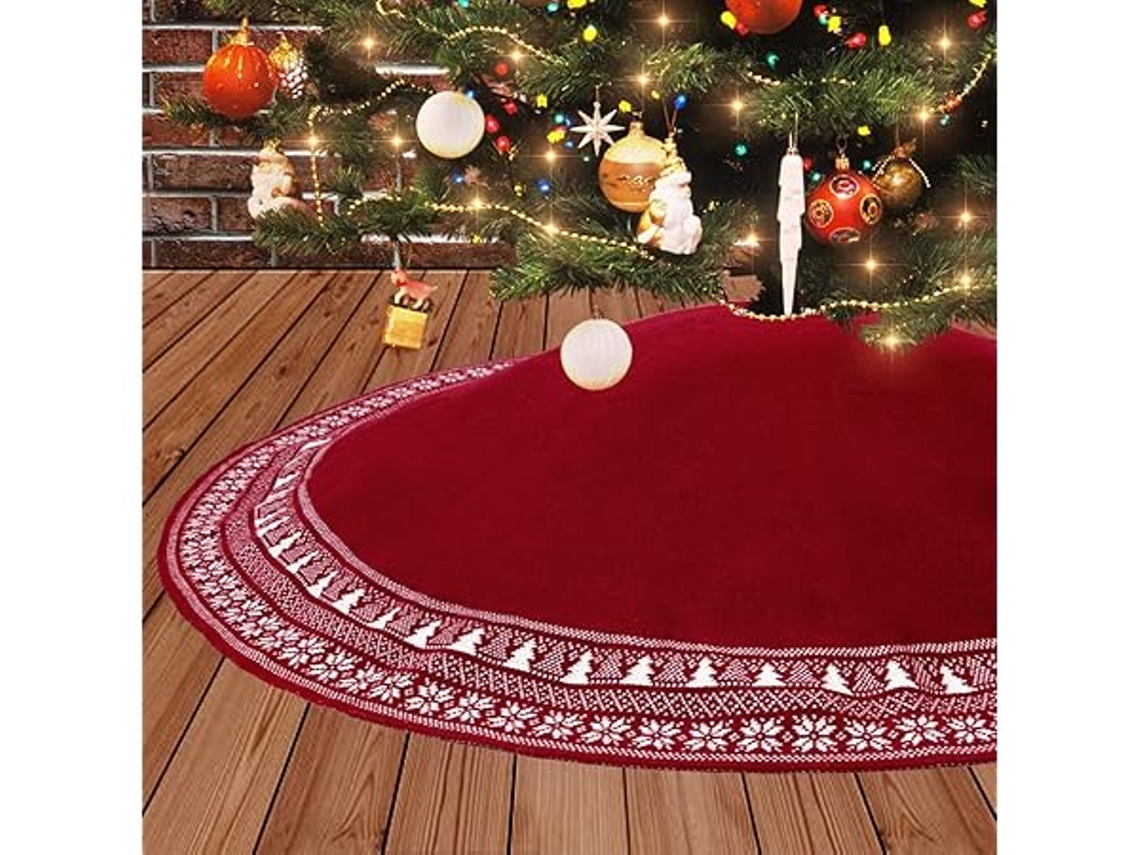 Saia para Árvore de Natal, 90 Cm, Manta Malha Vermelha Almofada Circular, Ergonômico, Uso Diário STELASPLEN
