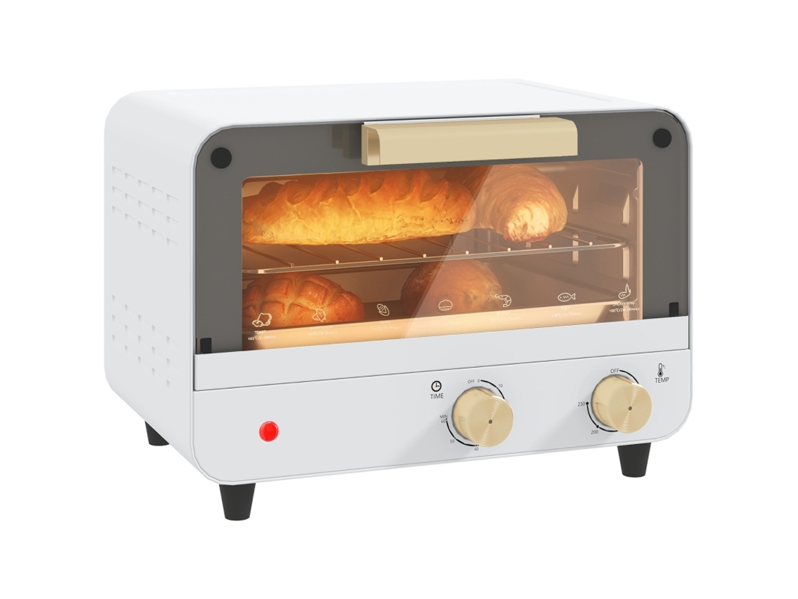 Forno Elétrico Compacto 12l Com Timer E Temperatura Ajustável Em Aço Inoxidável Branco E Ouro