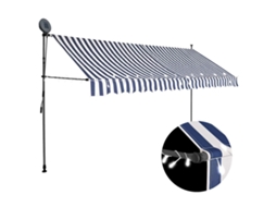 Vidaxl Toldo Retrátil Manual Com Led 400 Cm Azul E Branco