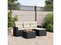 Vidaxl 5 Pcs Conjunto Sofás De Jardim Com Almofadões Vime Pe Preto