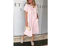 2026 vestido de Verano para Mulher de Linho Boho com Bolsos Vestido Longo Praia Casual Yrf 3xl Rosa