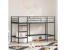 Vidaxl Estrutura de Cama Loft para Crianças Liso Preto 75 X 190 Cm Aço