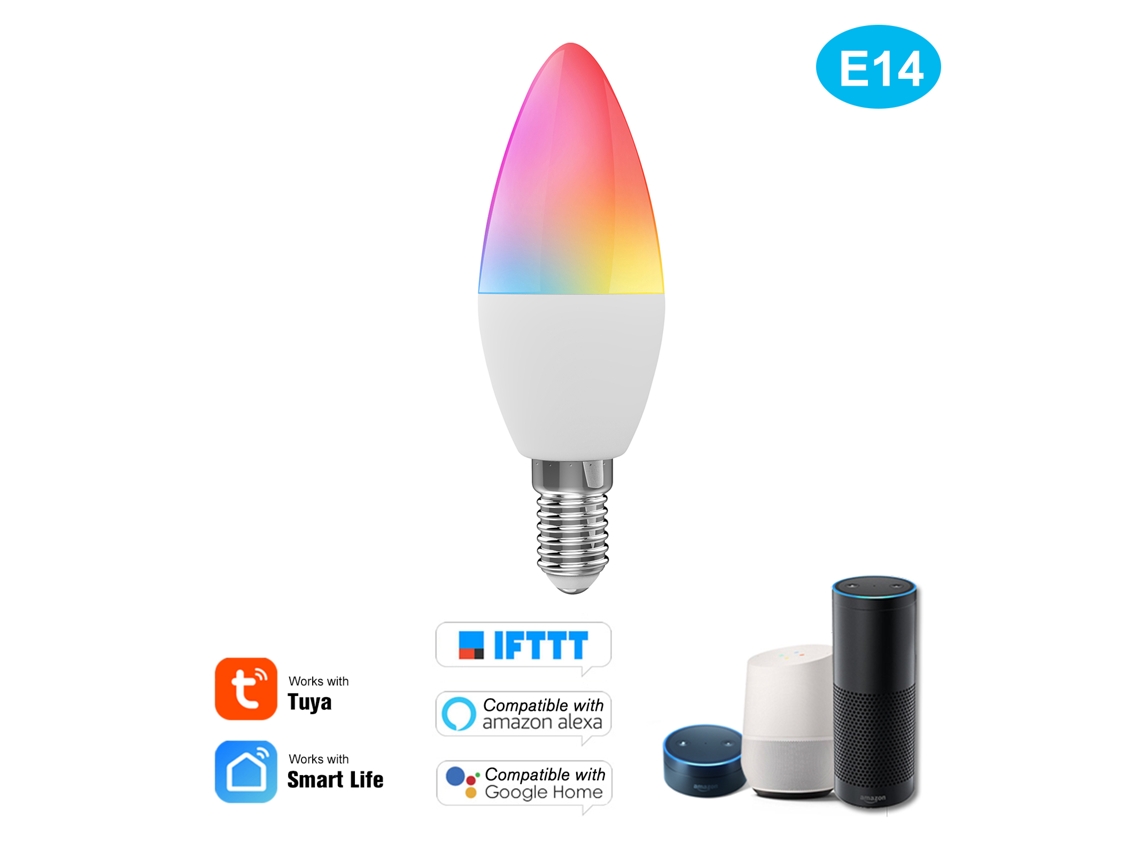 Lâmpada Inteligente Wifi Led E14 5w Vela Rgb+w+c Dimmável Controle App/voz 5 Pacote | S/MARCA
