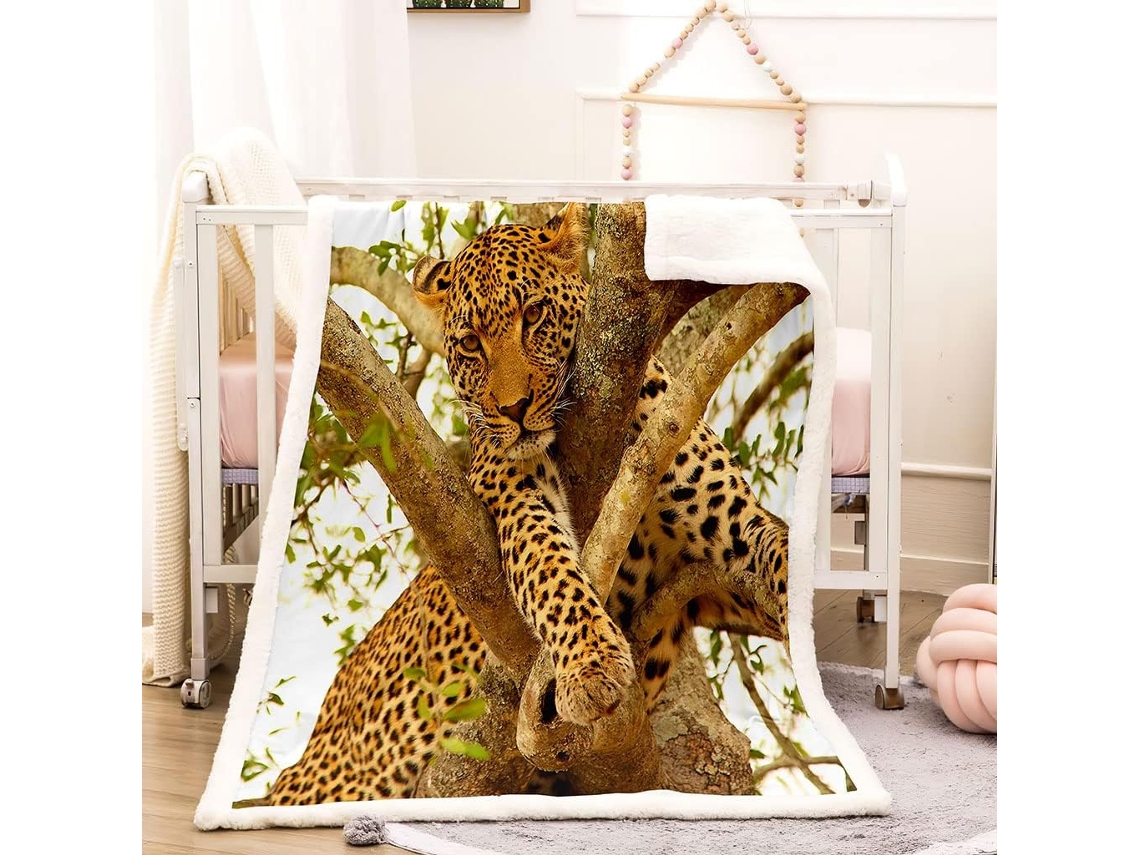 Manta com Estampa de Leopardo em Microfibra 180x200cm