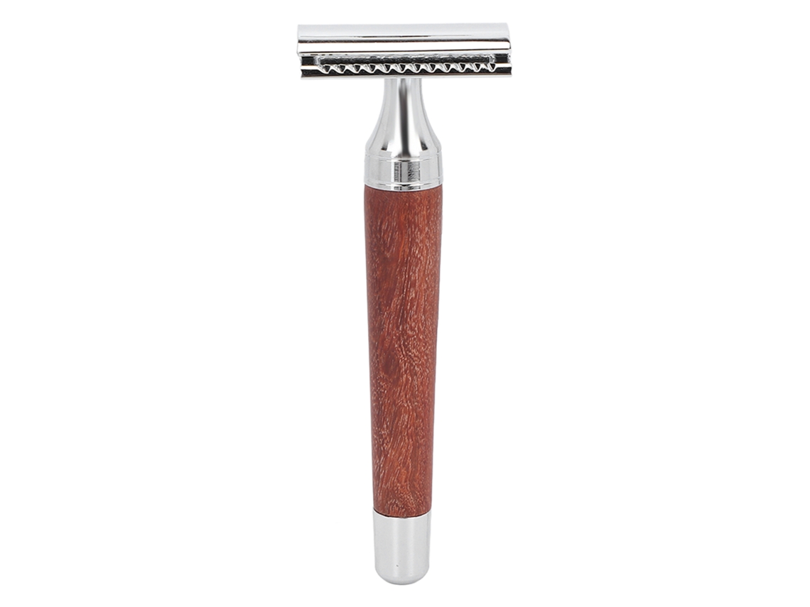 Aparelho de barbear vintage com lâmina dupla, seguro e preciso, design ergonômico, suave para a pele masculina.