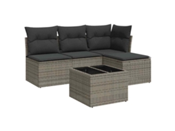 Conjunto de 5 sofás de jardim com almofadões Vime Pe Cinzento MAISON EXCLUSIVE (5 peças)