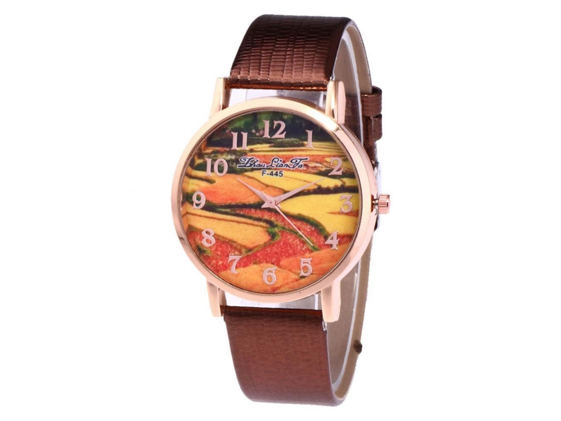 Reloj De Pulsera De Aleación Moda Dial Redondo Analógico Quartzo Para Mujer Café