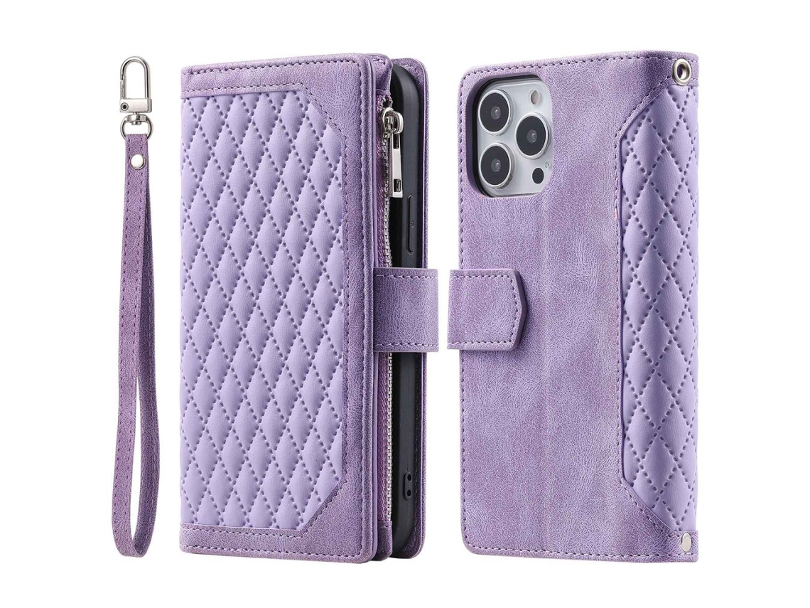Capa Pega Para Iphone 14 Pro Pele Sintética Roxo