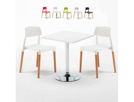 Mesa Quadrada com 2 Cadeiras AHD AMAZING HOME DESIGN Barcellona Cocktail (Branco - 70x70 cm)