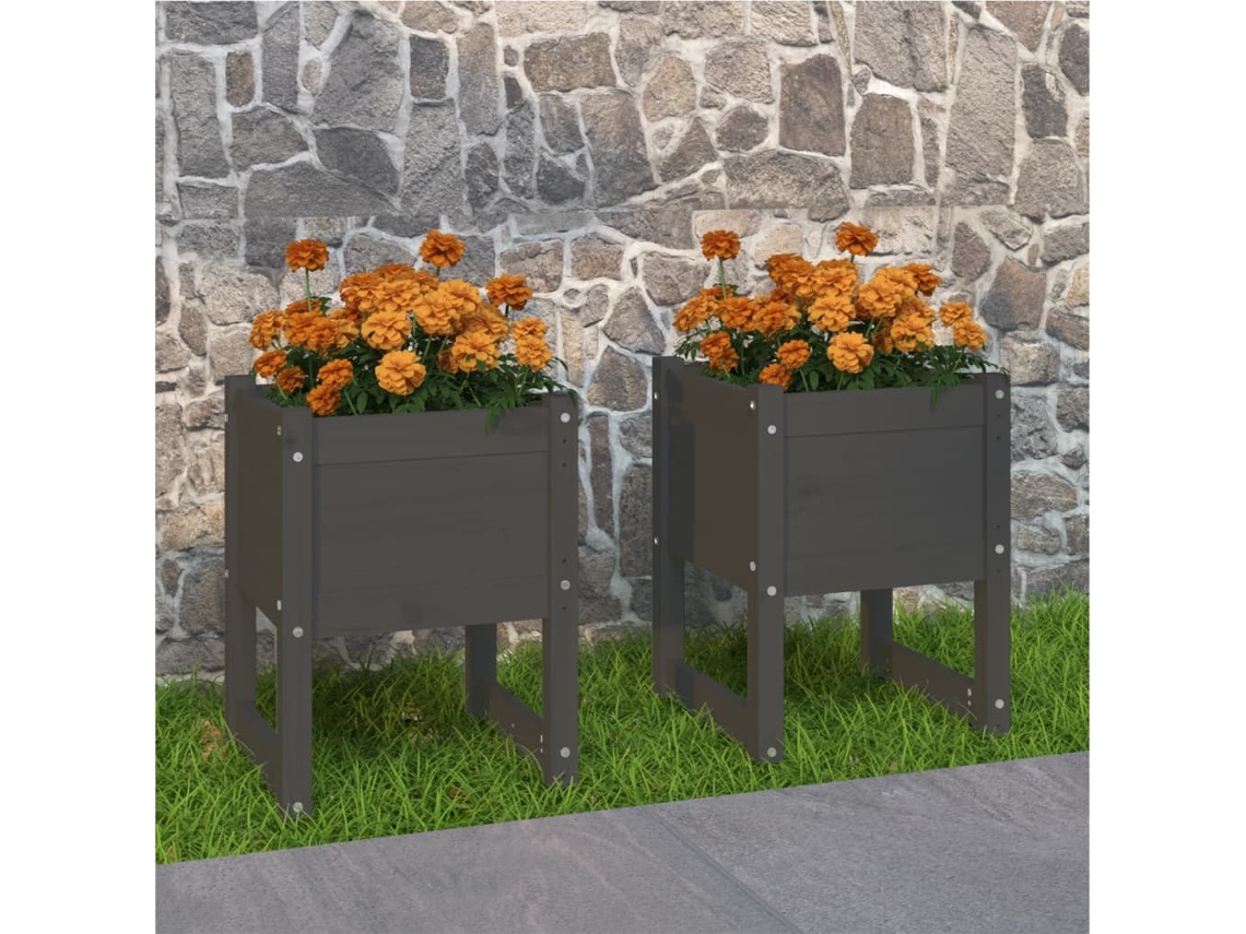 Vidaxl Vasos/floreiras 2 Pcs 40x40x52,5 Cm Pinho Maciço Cinzento