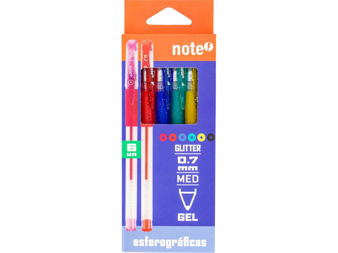 Conjunto 6 Canetas de Tinta Gel Glitter NOTE!